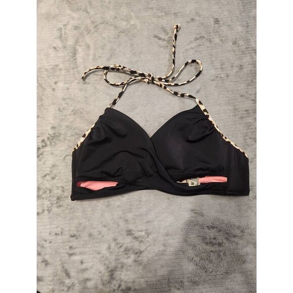Victoria's Secret PINK SWIM Size M Leopard Black Halter Bikini Top - Picture 1 of 3